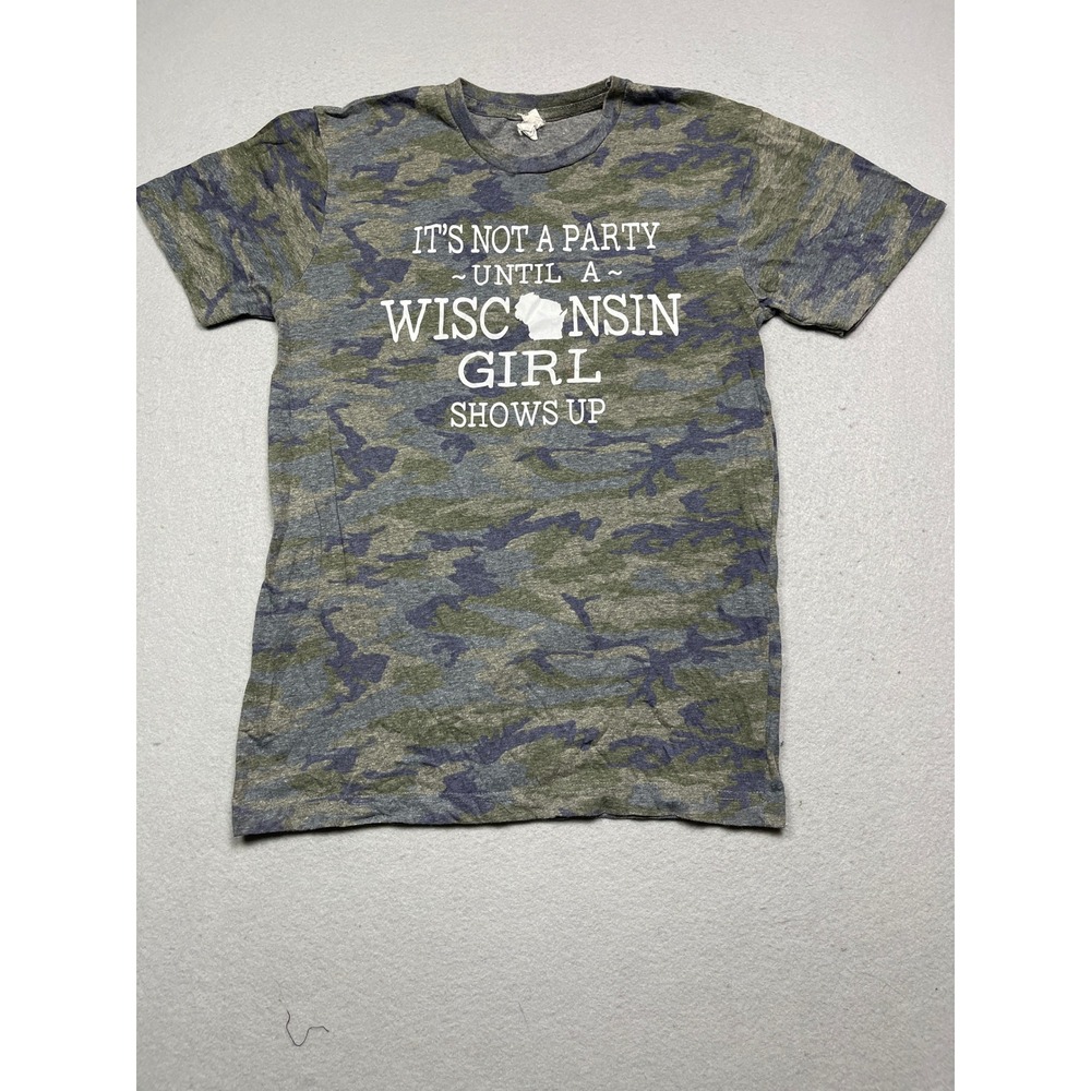 Unbranded Wisconsin Girl T Shirt Cotton Blend Camo Green Blue S Women